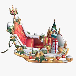 3D Santa Claus Sleigh Rigged Animated Low Poly