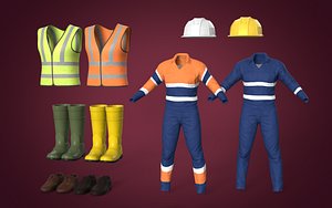 Construction Uniform Pack -- Clothes Hat Shoes Boot Safety Vest