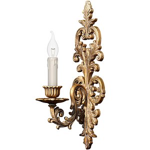 3D model Golden Antique Tall Sconce Classic Style Wall Lamp Candlestick 3D model