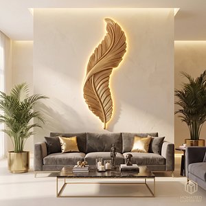 Modern feather Relief Panel Wall Decor Set STL Mural CNC 01