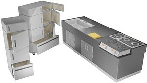 kitchen and refrigerator 3D model