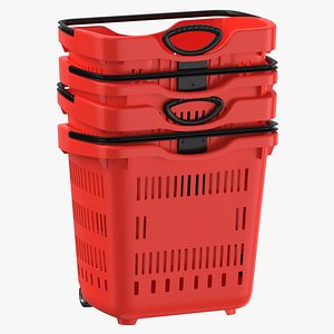 3D Rolling Shopping Baskets Pile Red Blue Green and Black model