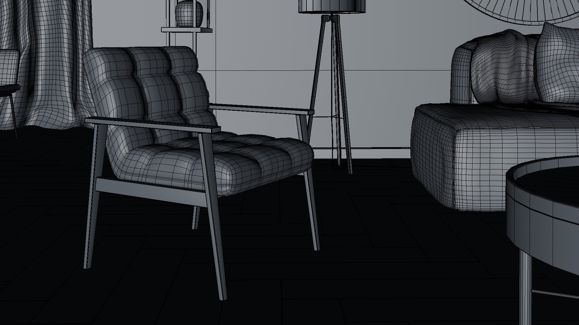 Interior Of Living Room With Open-Concept Kitchen Model - TurboSquid ...