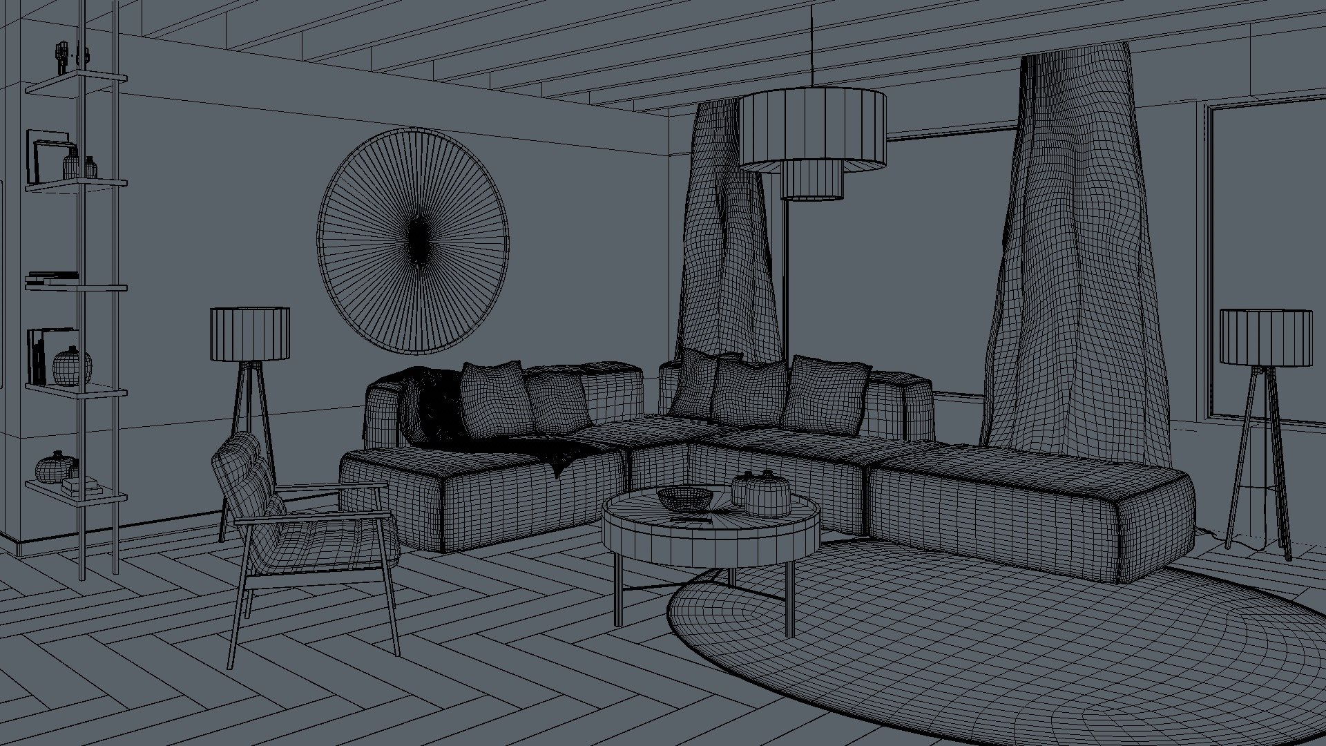 Interior Of Living Room With Open-Concept Kitchen Model - TurboSquid ...
