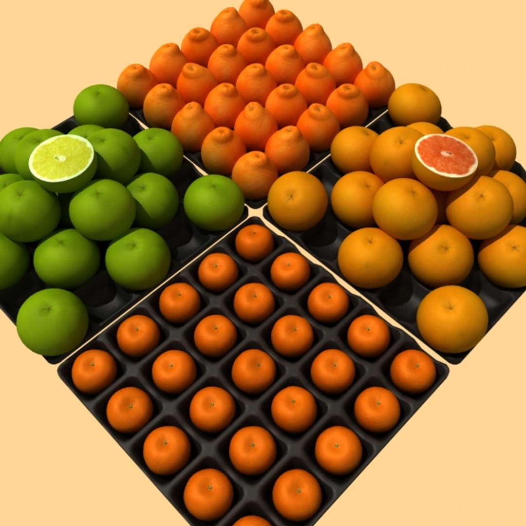 3d Grapefruits Orange Mandarine Fruits Model