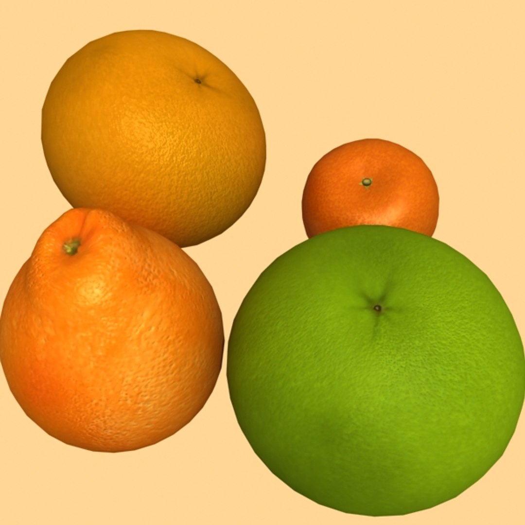 3d Grapefruits Orange Mandarine Fruits Model