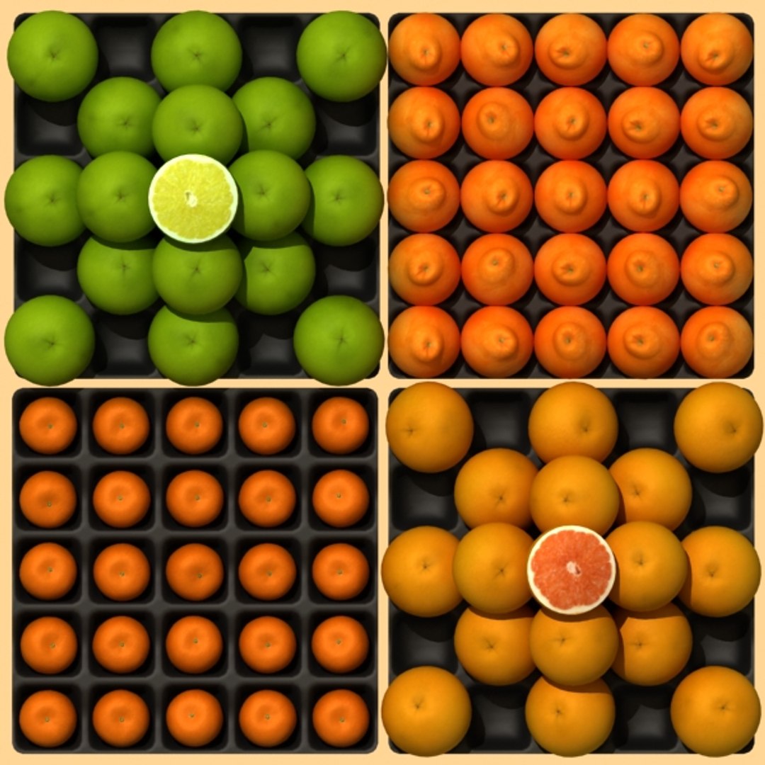 3d Grapefruits Orange Mandarine Fruits Model