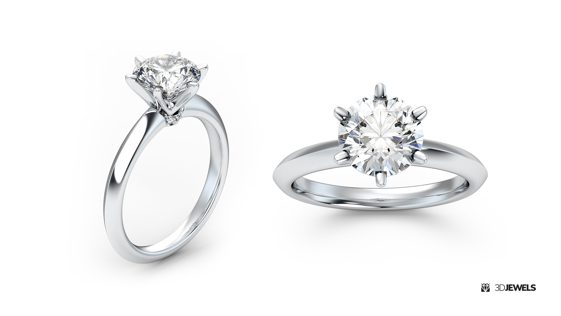 3D Diamond Engagement Ring 3D Model With The Six-prong Setting Model ...