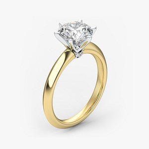 3D Diamond Engagement Ring 3D Model with the Six-prong Setting model