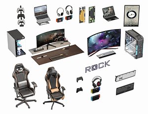 Gaming Equipment Gaming Set Gaming PC Controller Gaming Computer and Chair 3D model