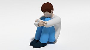 3D cartoon kid sitting floor