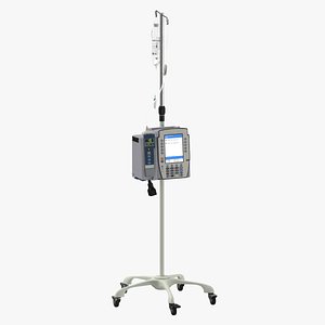 3D IV Pole With Infusion Pump On and Off1
