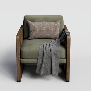 3D Modern Armchair Wooden Frame Rattan Lounge Chair 3D Model model