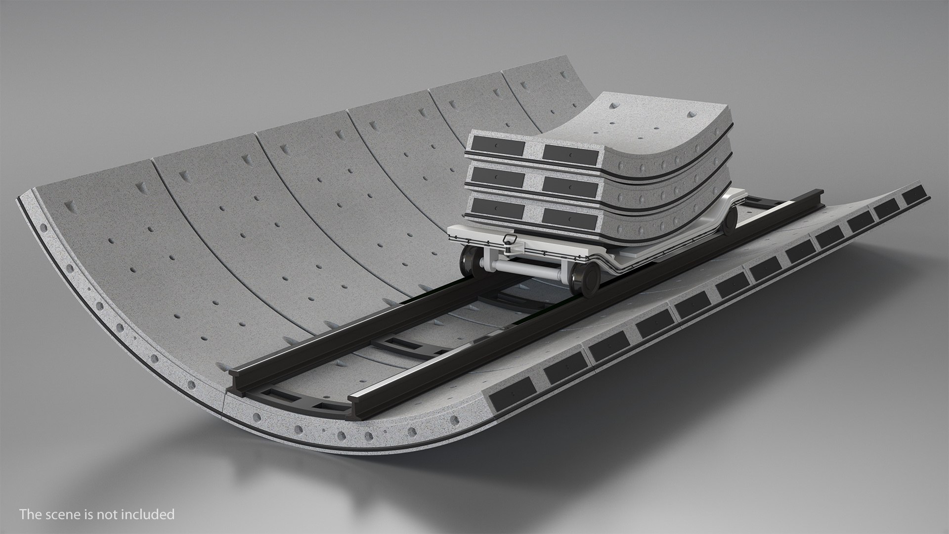 Concrete Tunnel with Rails Trolley 3D model preview