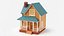 Cartoonish Wooden House Low Poly 3D Model 01