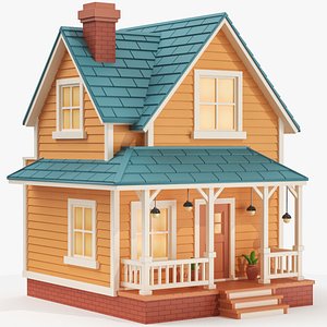 Cartoonish Wooden House Low Poly 3D Model 01