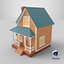 Cartoonish Wooden House Low Poly 3D Model 01