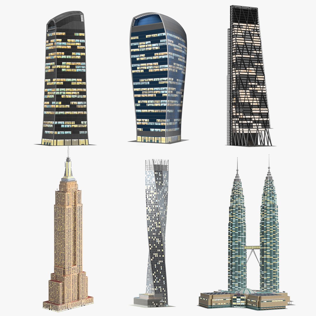 Modern Night Glow Skyscrapers Collection 3 3D model preview