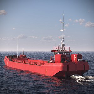 Split Hopper Barge Red Rigged for Cinema 4D