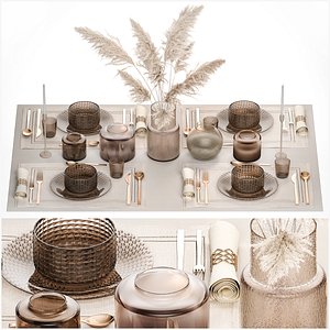table setting for 4 persons with a bouquet of white pampas grass 17 model