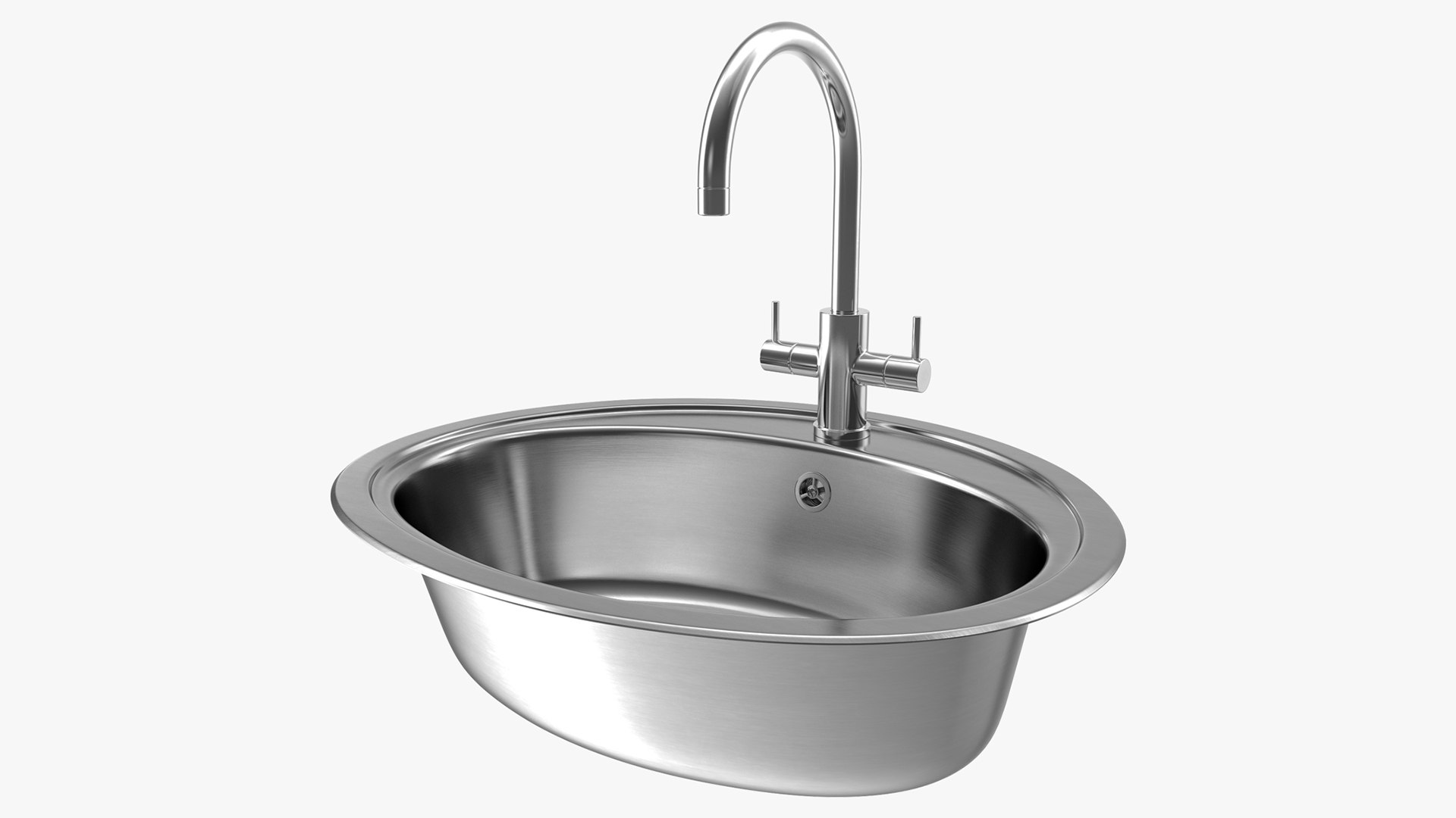 Oval Single Kitchen Sink with Tap 3D model preview