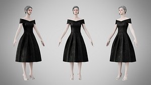 3D Dress 42 Black Velvet With Design
