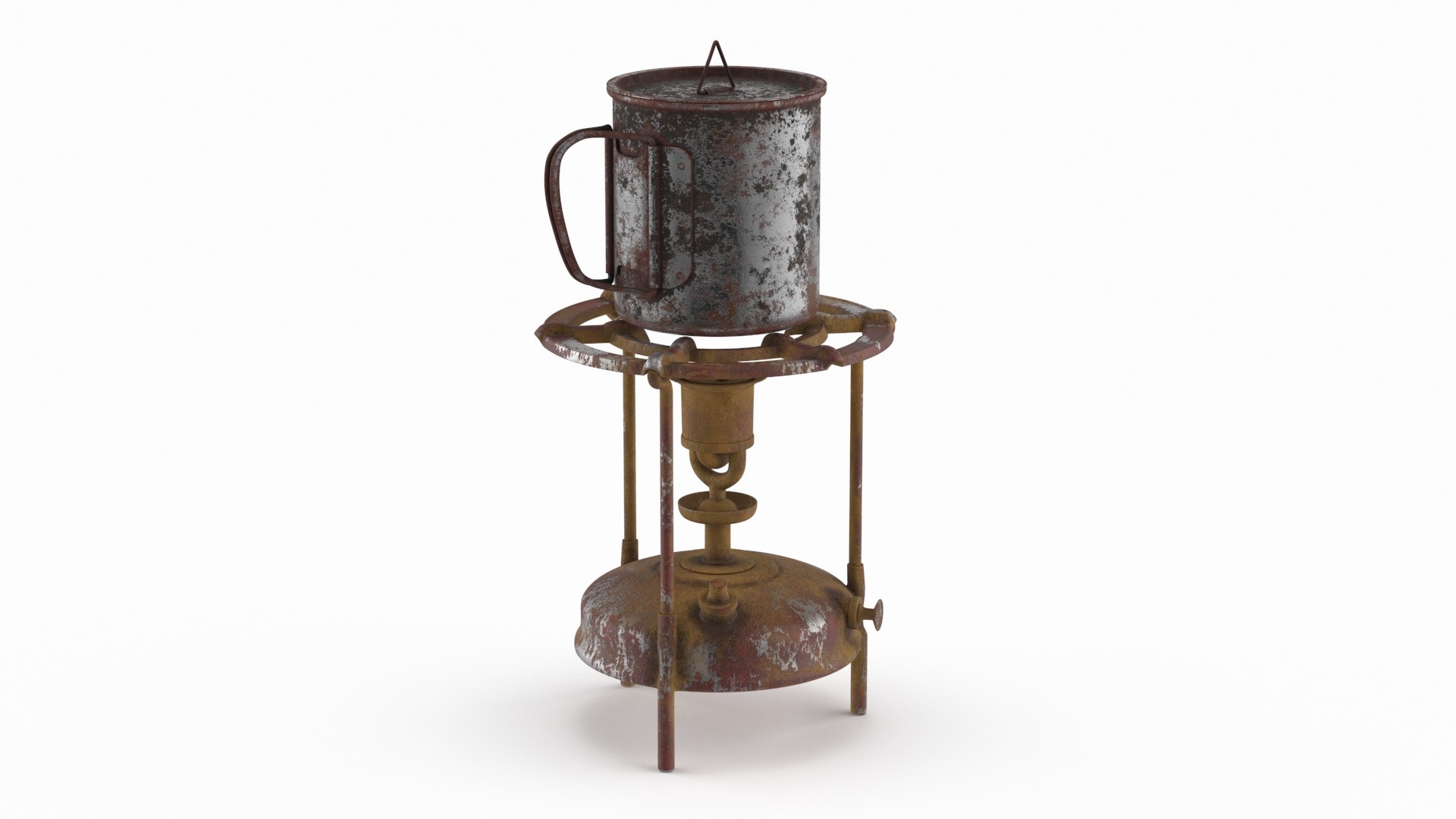 Old Steel Kerosene Stove with Rusty Mug 3D model preview