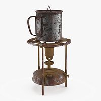 Old Steel Kerosene Stove with Rusty Mug