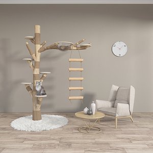 Modern Cat tree cat tree cat space capsule sofa blanket cat ladder clock corner table 3D model