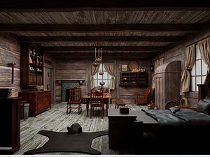 Interior of a Medieval Wooden Cabin