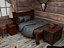 Intérieur d'une cabane en bois médiévale