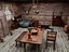 Intérieur d'une cabane en bois médiévale