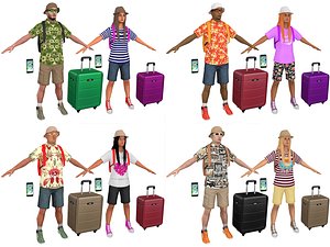 pack male female tourists 3D