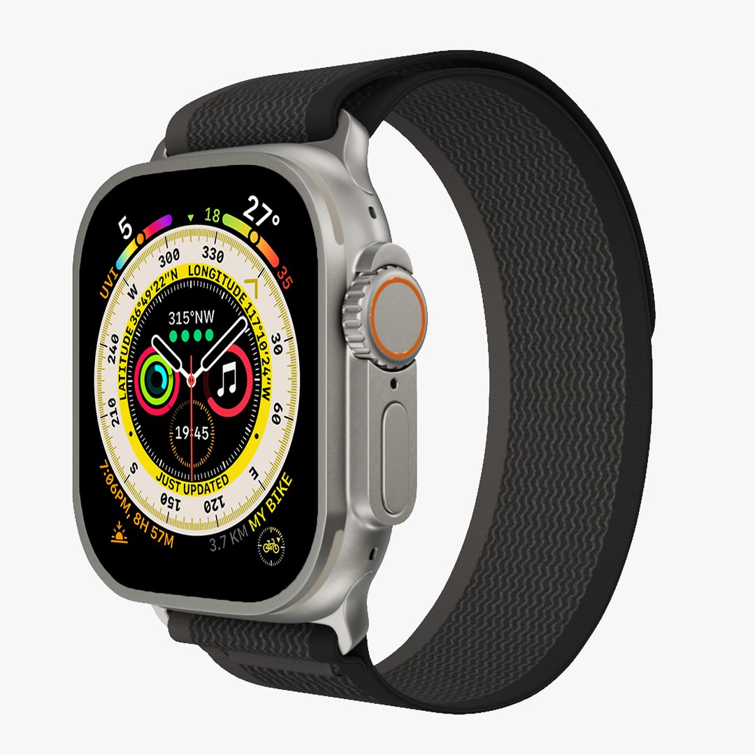 3D Model Apple Watch Ultra Titanium Case With Black And Grey Trail Loop ...