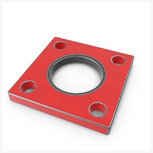 3D Square Flange Steel Painted Red PBR model