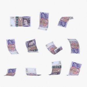 England 20 pounds Falling Notes 3D model