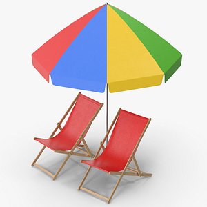 3D Beach Chair And Umbrella