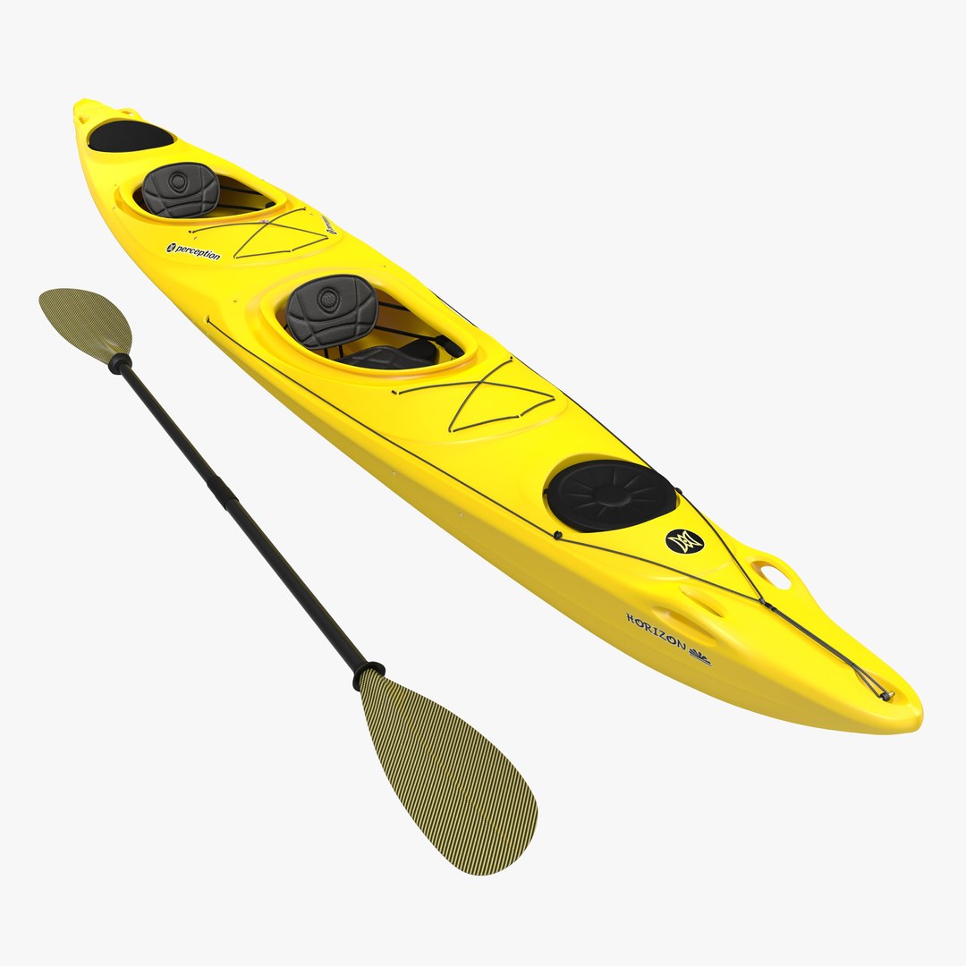 Kayak 2 Yellow with Paddle 3D model preview