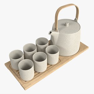 Japanese Minimalistic Tea Set on Tray 3D model