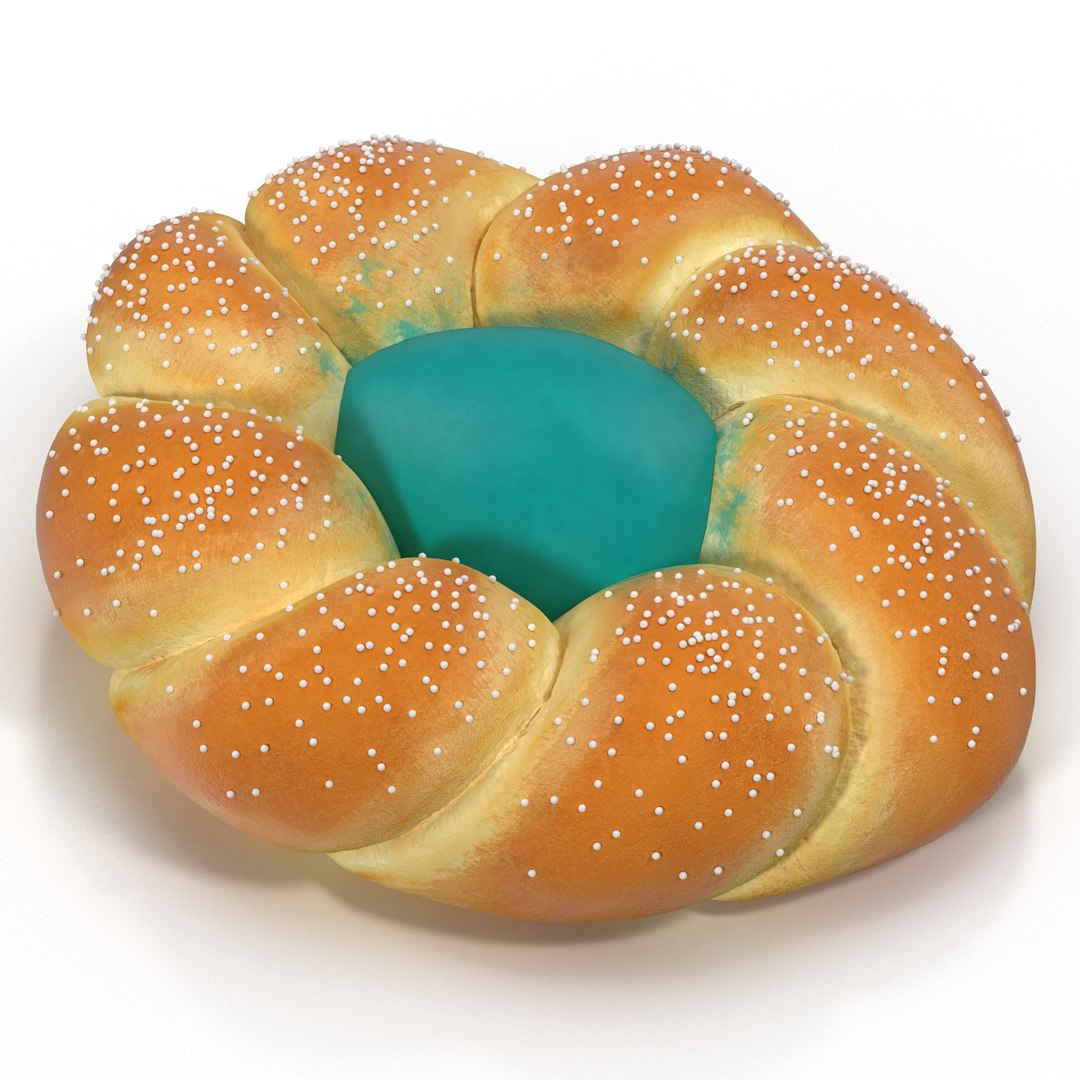 Easter Kozunak Bread with Blue Egg 3D Model 3D model preview