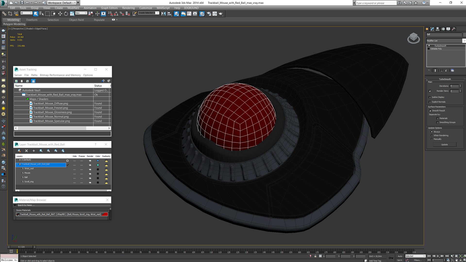 Trackball Mouse with Red Ball model - TurboSquid 2162309