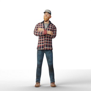 Young 3d cartoon man or man character rigged