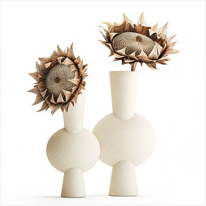 Bouquet dried flower branches sunflower vase decor set 3D model