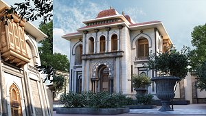 3D islamic Andalusian Villa with Fountain Garden Low-poly 3D model model