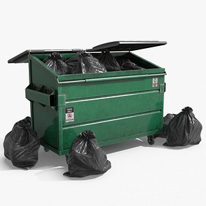 3D model Garbage Dumpster with Garbage Bag 4 COLORS