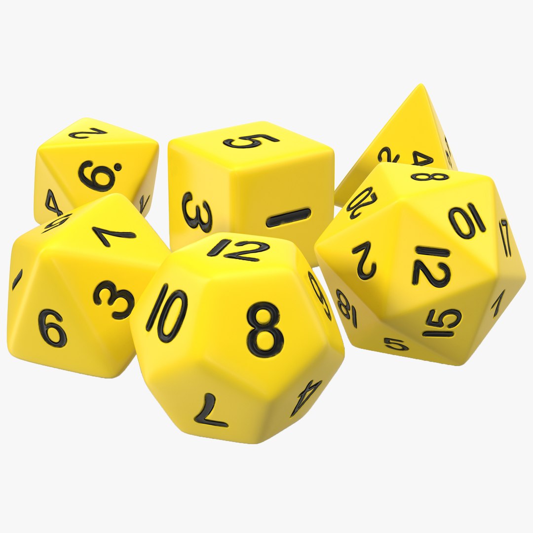 Polyhedral Dice Set Yellow 3D model preview