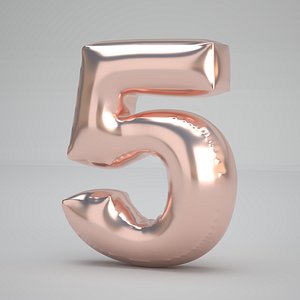 5 Number Balloon Copper 3D