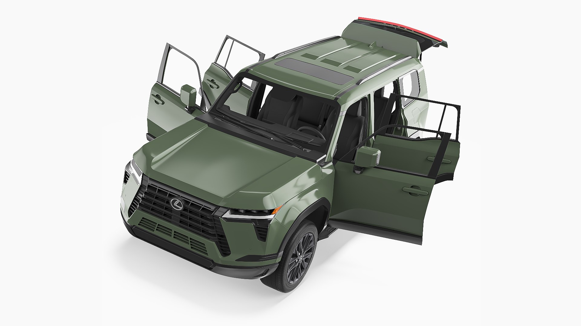 Lexus GX 550 SUV Nori Green Pearl Rigged 3D model for vehicle visualization, games, animation, transport scenes, and automotive rendering