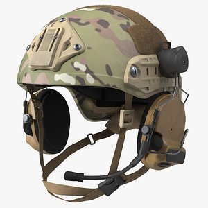 Tactical Gear Helmet Green Camo Fur 3D model