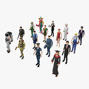 3D model Big Rigged Low Poly Characters Collection